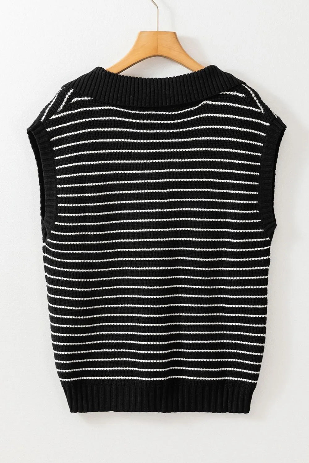 Stripe Turn-Down Johnny Collar Sweater Vest