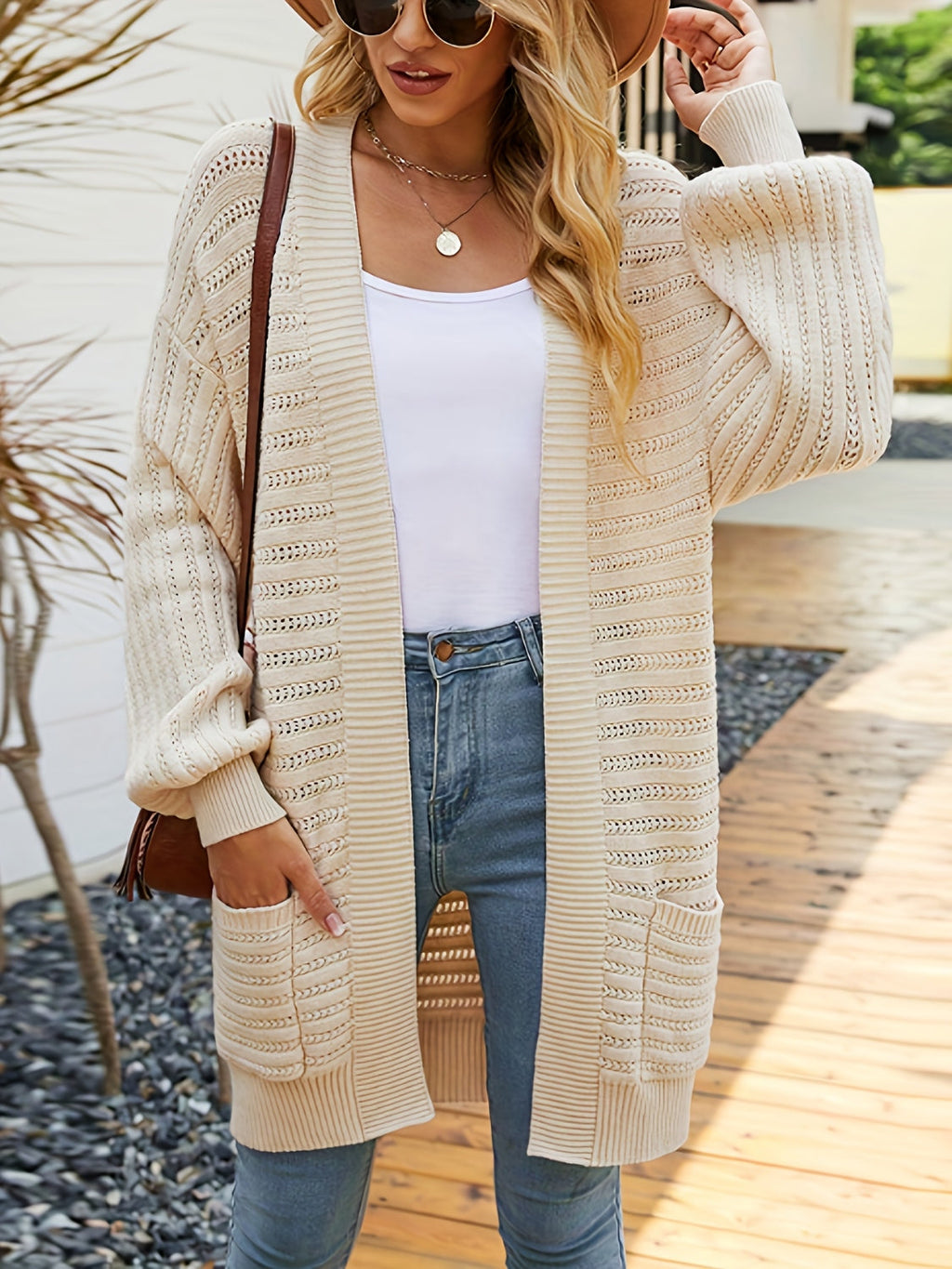 Open Front Sweater Cardigan with Pockets
