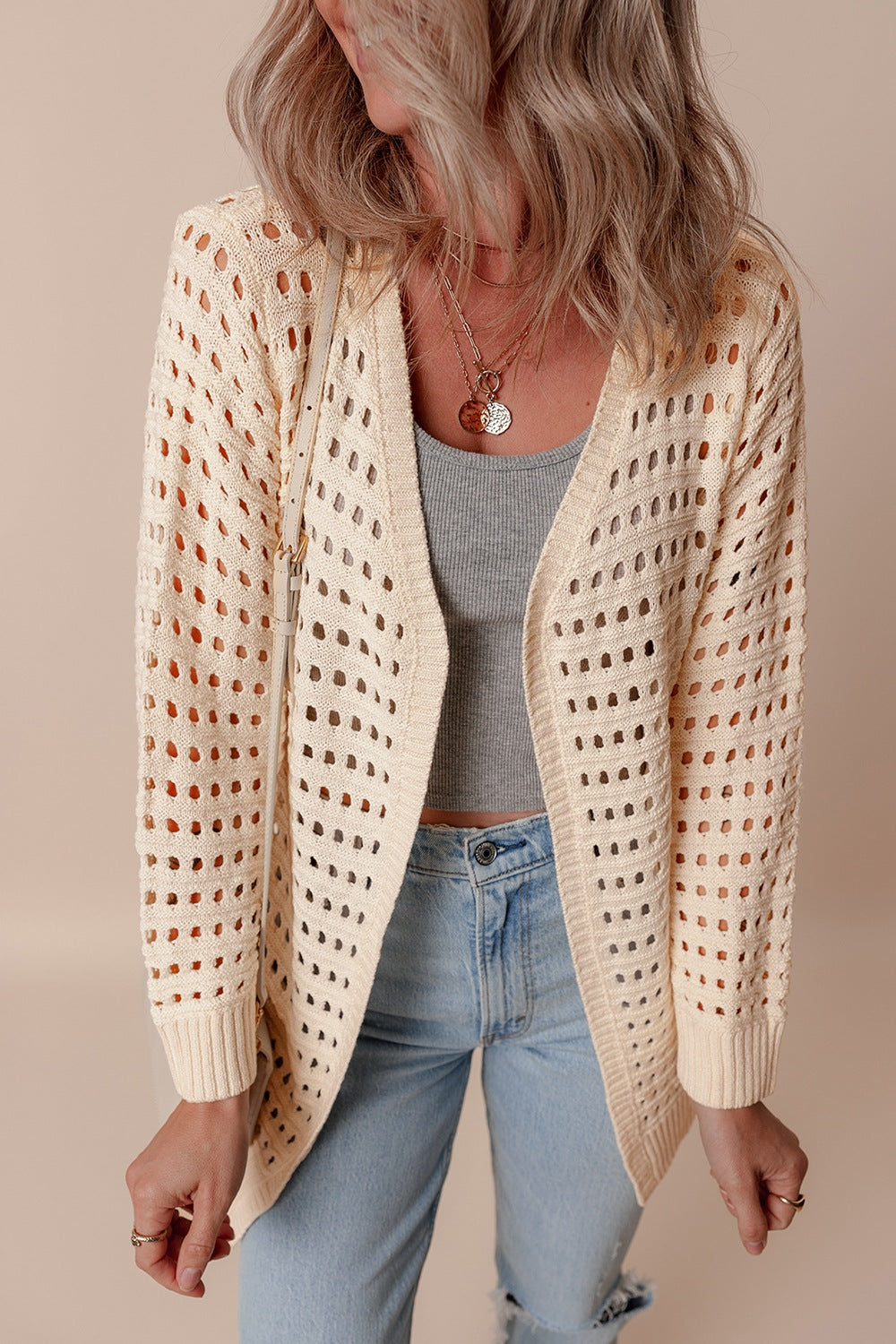 Openwork Open Front Cardigan