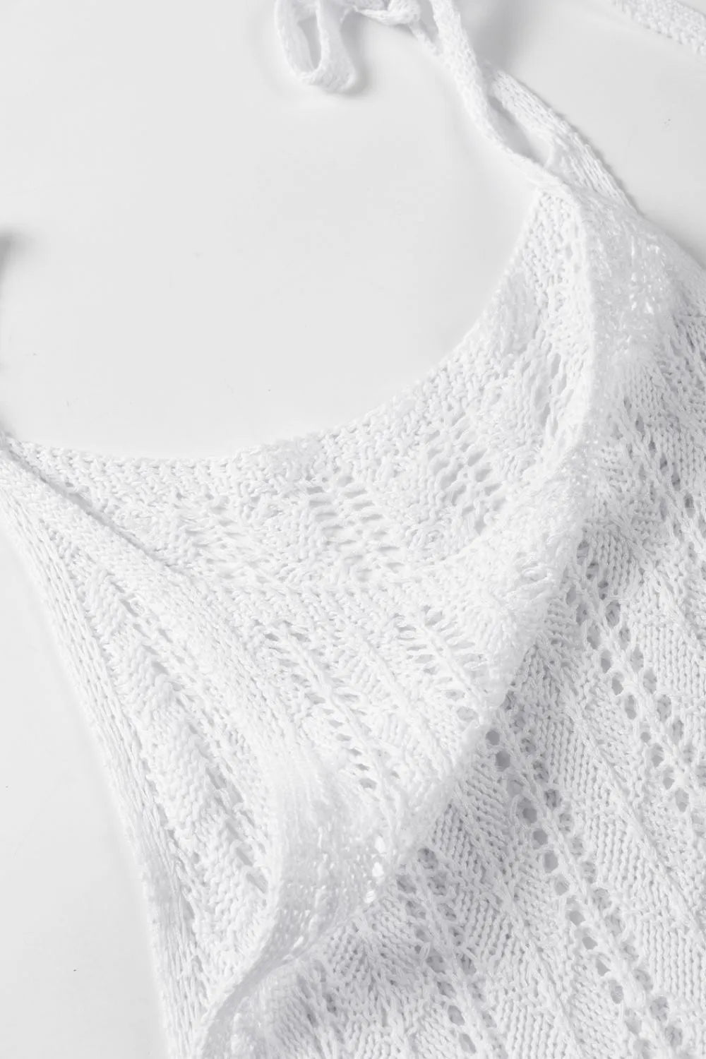 Tie Straps Wave Stripes Textured Eyelet Knitted Vest