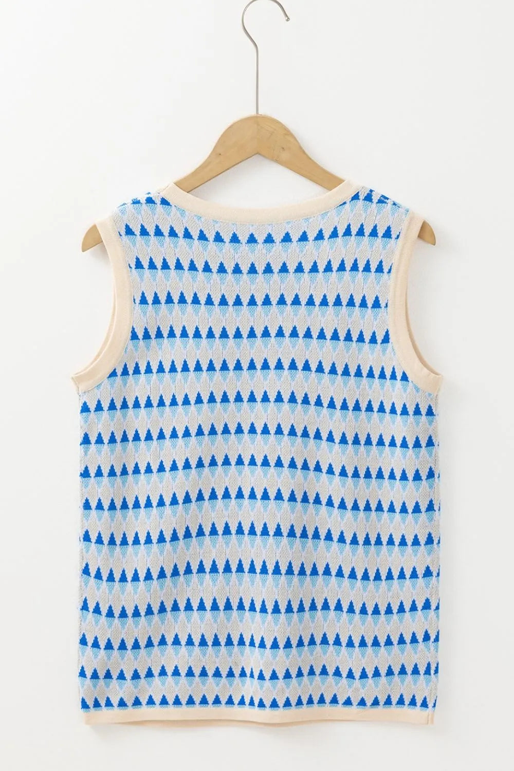 Stripe Geometric Print Round Neck Slim Fit Sweater Vest