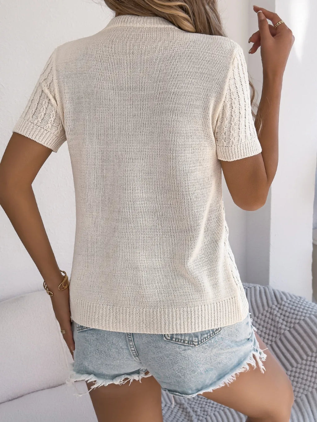 Cable Knit Button Down Short Sleeve Cardigan