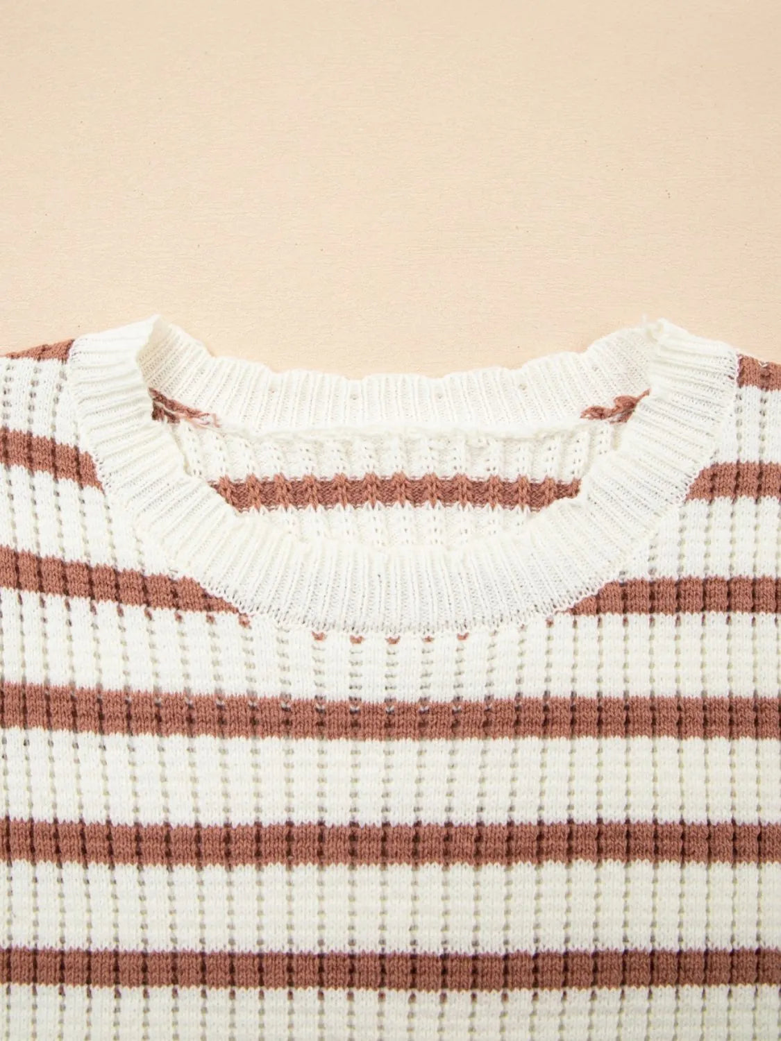 Stripe Scalloped Round Neck Short Sleeve Sweater